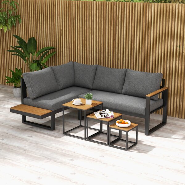 Outsunny Set salotto da esterno 5 pezzi, set di mobili da giardino, 148 cm x 61 cm x 71,5 cm, Grigio + Naturale | Aosom Italy