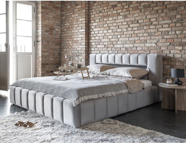 Letto matrimoniale imbottito grigio chiaro con contenitore con rete inclusa 140x200 cm Lamica – ELTAP