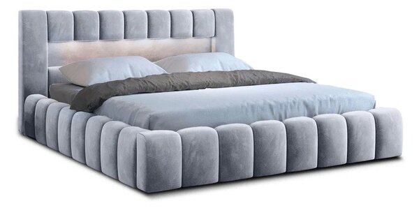 Letto matrimoniale imbottito grigio chiaro con contenitore con rete inclusa 140x200 cm Lamica – ELTAP
