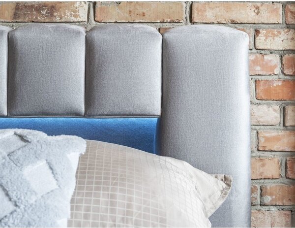 Letto matrimoniale imbottito grigio chiaro con contenitore con rete inclusa 140x200 cm Lamica – ELTAP