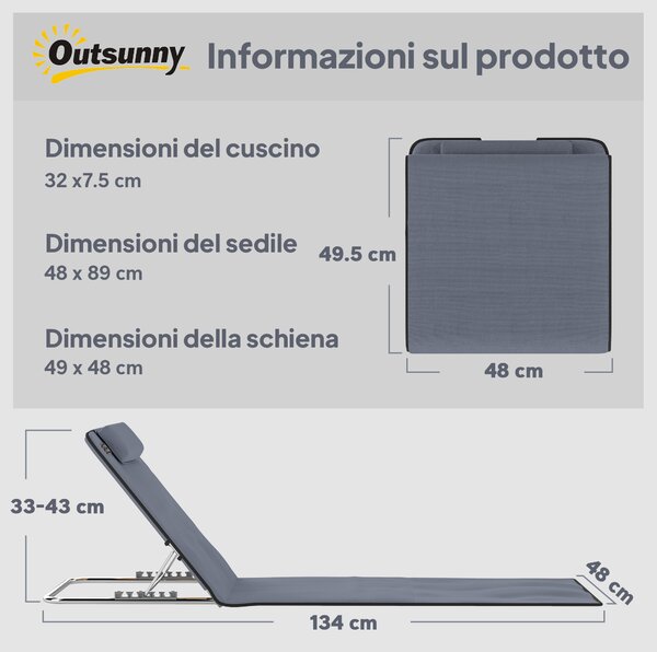 Outsunny Set 2 P.zi Materassini da Spiaggia Pieghevoli, Tappetini Portatili Schienale Regolabile e Borsa, 48x134x36-45cm|Aosom