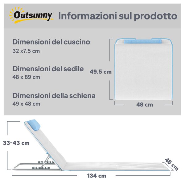 Outsunny Set 2 Lettini Prendisole Pieghevoli con Schienale Regolabile e Borsa, 48x134x36-45 cm, Beige