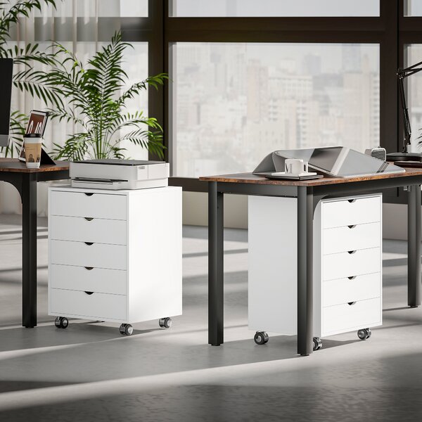 HOMCOM Cassettiera da Ufficio con 5 Cassetti per Documenti A3, Ruote e Blocco, 50x40x67.5 cm, Bianco | Aosom Italy
