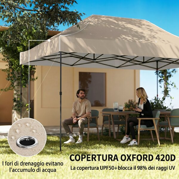 Outsunny Gazebo 3x4.3m, UPF50+ Tetto, Pareti, Borsa Ruote, Tenda Giardino, Marrone Sabbia | Aosom Italy
