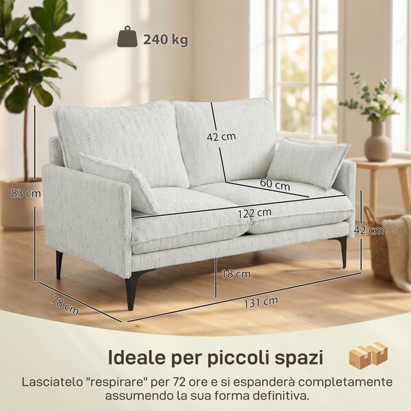 HOMCOM Divano 2 Posti in Lino Traspirante con Imbottitura Spessa, 2 Cuscini, Braccioli, per Soggiorno, Salotto, Bianco | Aosom Italy