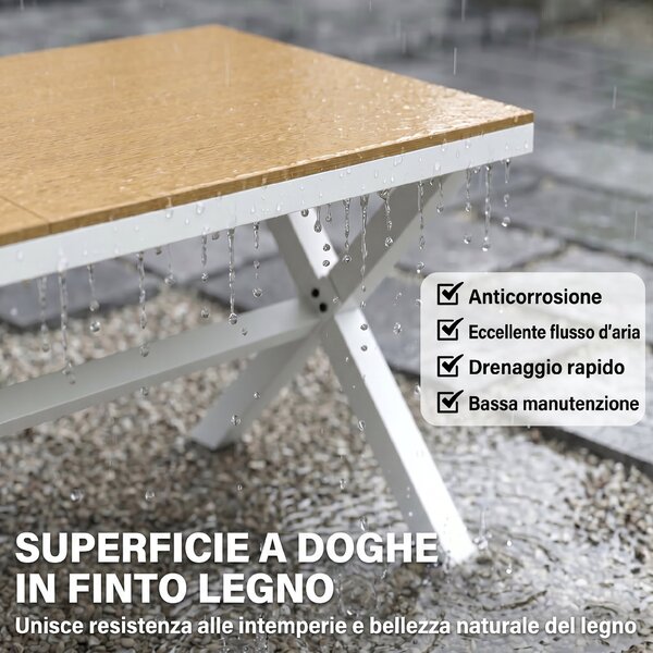 Outsunny Set Pranzo Esterni 7 Pezzi, Tavolo Sedie Impilabili Telaio Alluminio, Teak | Aosom Italy