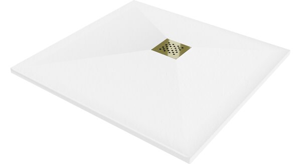 Mexen Stone+ piatto doccia quadrato in composito 90 x 90 cm, bianco, copertura dorata - 44109090-G