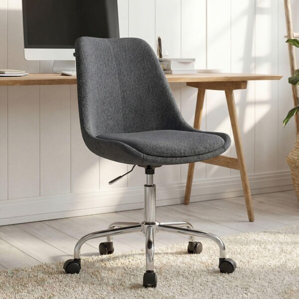 FineBuy Sedia da scrivania in tessuto nero, sedia girevole di design con schienale, sedia da lavoro con portata massima di 110 kg, sedia a scocca con rotelle, sedia girevole