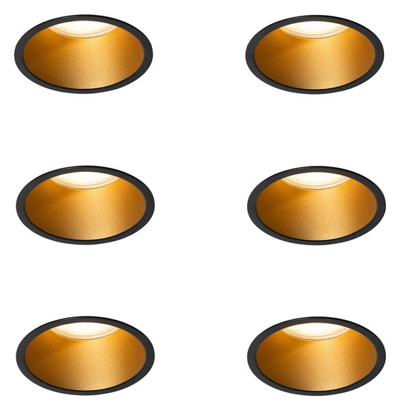 Set di 6 faretti da incasso moderni neri con oro GU10 70mm IP44 - Dept