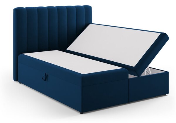 Letto boxspring blu scuro con contenitore 160x200 cm Gina - Milo Casa