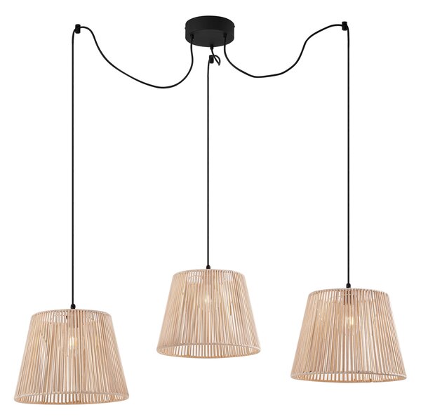 Lampada a sospensione da esterno nera con paralumi in corda beige 3 luci IP44 - Cava Jayla