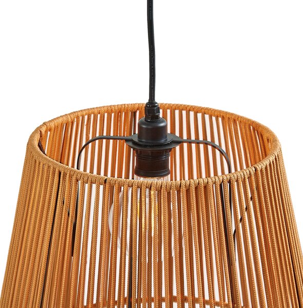 Lampada a sospensione da esterno nera con paralumi in corda arancione 3 luci IP44 - Cava Jayla