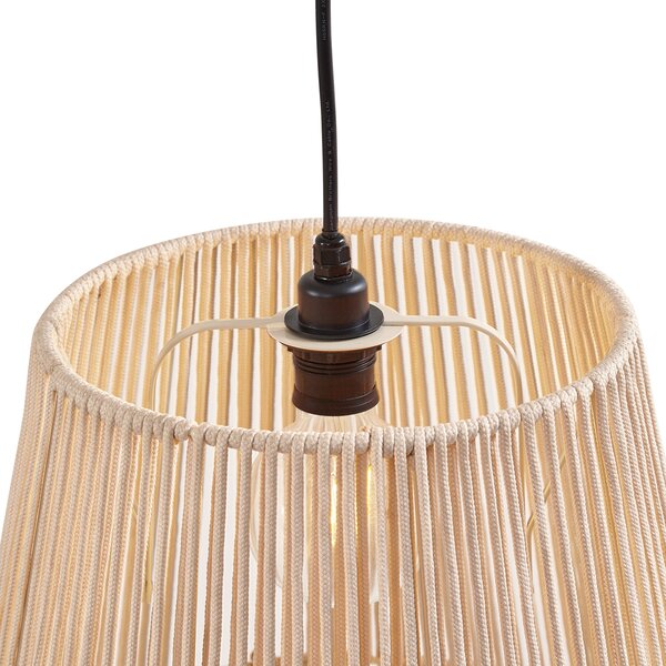 Lampada a sospensione da esterno nera con paralumi in corda beige 3 luci IP44 - Cava Jayla