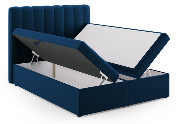 Letto boxspring blu scuro con contenitore 160x200 cm Gina - Milo Casa