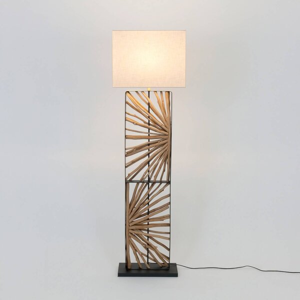 Holländer Lampada da terra MONTE ISOLA, Crema / Ambra, Soggiorno / Sala da pranzo, Legno, Lampada da terra