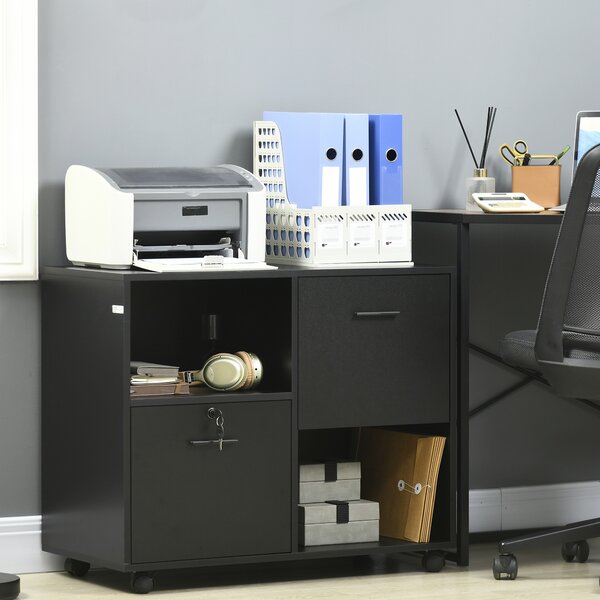 Vinsetto Mobile da Ufficio con 2 Cassetti Porta Documenti e Ripiani, Ruote con Blocco, 80x40x66cm, Nero|Aosom