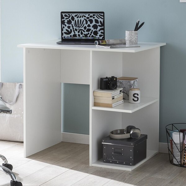 FineBuy Scrivania bianca 82 x 76 x 60 cm con ripiano - Scrivania per bambini - Tavolino per laptop - Tavolo da ufficio senza rotelle - Tavolo da lavoro - Tavolo per computer