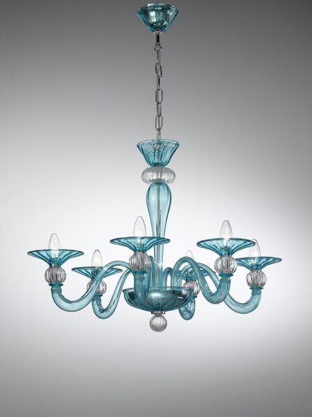 Lampadario 6 luci in vetro di Murano - 1154/6 - I colorati Vetrilamp