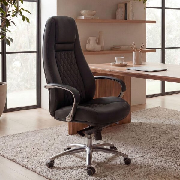 FineBuy AUSTIN: sedia da ufficio in vera pelle nera, sedia da scrivania ergonomica, poltrona direzionale di classe, sedia girevole regolabile in altezza