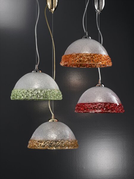 Sospensione 1 luce in vetro di Murano - 1158/32- Vetrilamp Cristallo/rosso