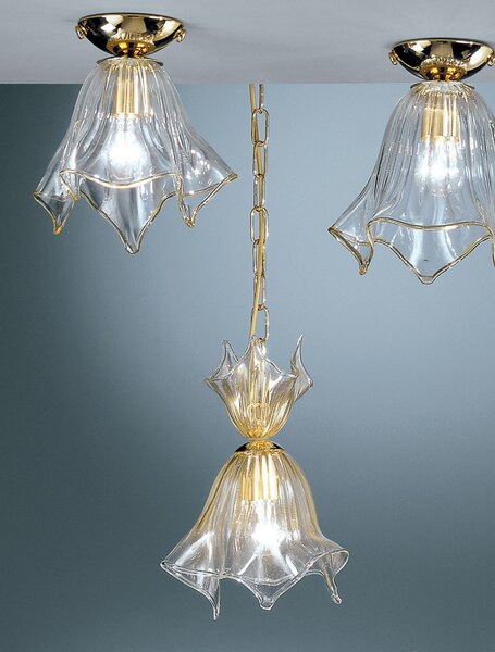 Sospensione 1 luce in vetro di Murano -93/S22 - Vetrilamp Cristallo/oro 24Kt