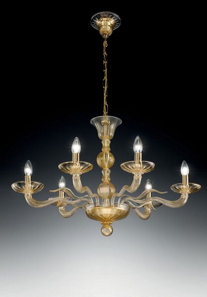 Lampadario 6 luci cristallo e oro in vetro di Murano - 1171/6 - Vetrilamp