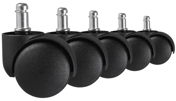 FineBuy Set da 5 rotelle con freno per sedie da ufficio con perno da 11 mm / diametro 50 mm Rotelle premium per moquette, colore nero Rotelle per sedie girevoli