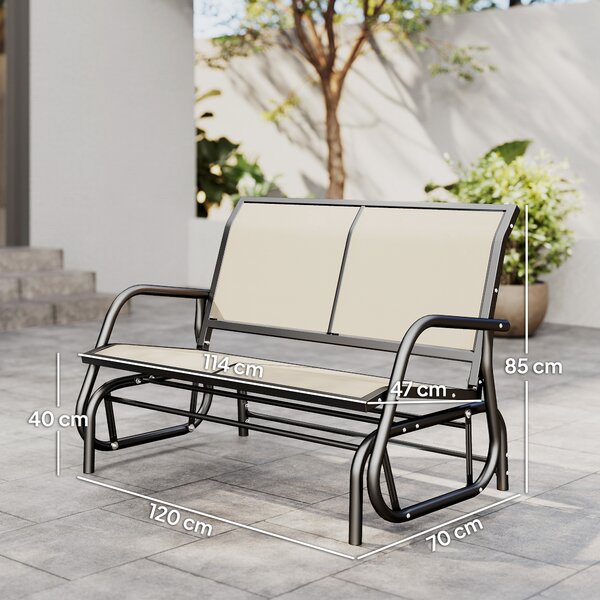Outsunny Panchina a Dondolo da Giardino a 2 Posti in Metallo e Tessuto a Rete Traspirante, 120x70x85cm, Beige
