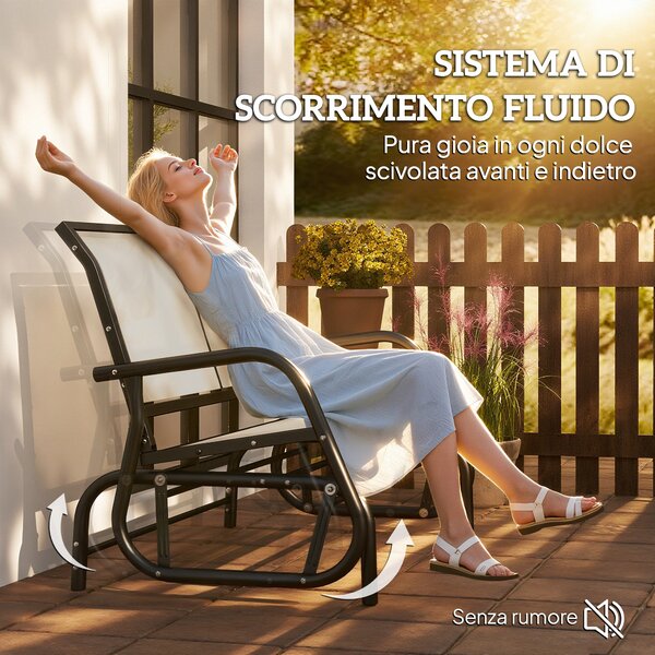 Outsunny Panchina a Dondolo da Giardino a 2 Posti in Metallo e Tessuto a Rete Traspirante, 120x70x85cm, Beige