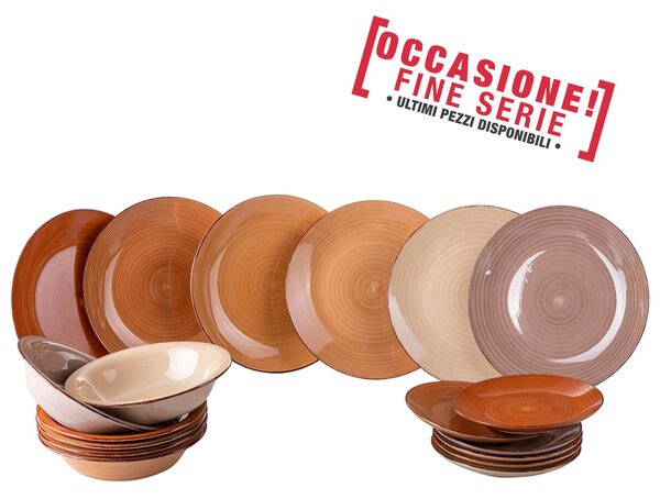 Servizio Piatti Set 6 posti tavola 18 pezzi LInea Baita Chocolate , in Gres colore Cioccolato