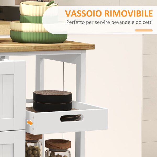 HOMCOM Carrello Cucina Isola Cucina con 3 Cassetti e Ruote, 67x37x85.5cm, Bianco | Aosom Italy