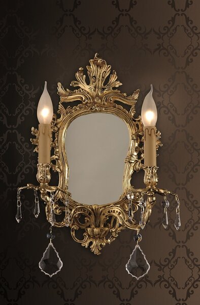 Applique 2 luci in fusione artistica di ottone con specchio - 12.299C/2 Gold Light and Crystal - Arredo Luce Argento anticato