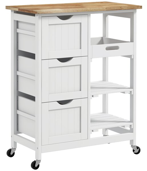 HOMCOM Carrello Cucina Isola Cucina con 3 Cassetti e Ruote, 67x37x85.5cm, Bianco | Aosom Italy