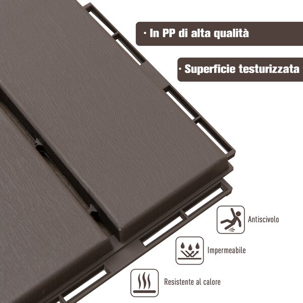 Outsunny Set 9 Mattonelle a Incastro per Terrazzo, Piastrelle (30x30x2cm) in PP Antiscivolo, Area: 0.81 mq, Marrone|Aosom