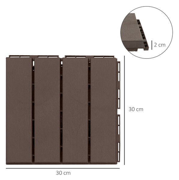 Outsunny Set 9 Mattonelle a Incastro per Terrazzo, Piastrelle (30x30x2cm) in PP Antiscivolo, Area: 0.81 mq, Marrone|Aosom