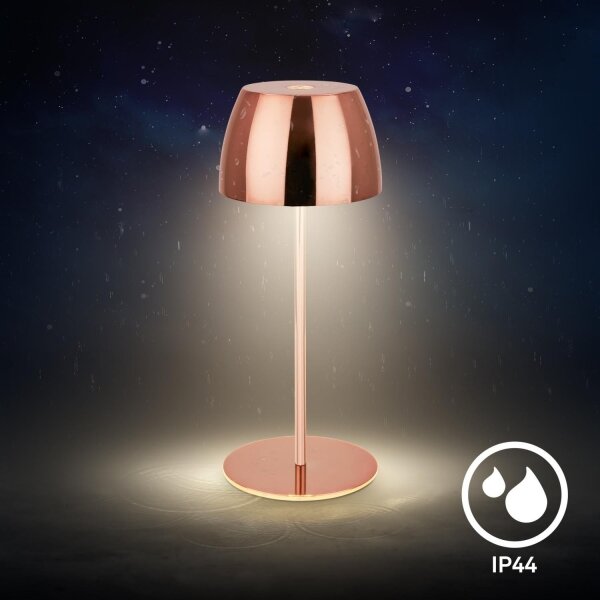 Briloner - Lampada da tavolo LED MINI per esterni, dimmerabile e ricaricabile, con controllo touch, 2,5W/5V, IP44, 1800 mAh, finitura ramata