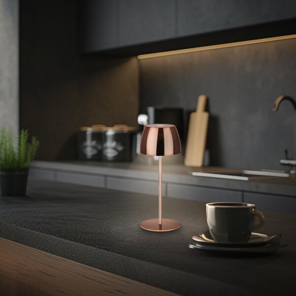 Briloner - Lampada da tavolo LED MINI per esterni, dimmerabile e ricaricabile, con controllo touch, 2,5W/5V, IP44, 1800 mAh, finitura ramata