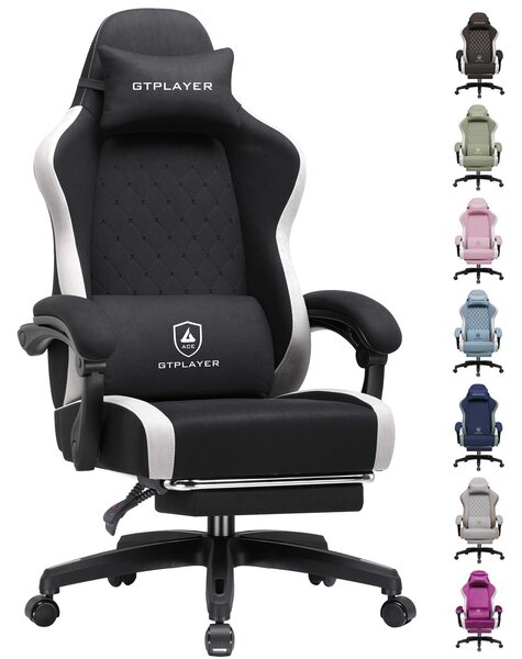 Sedia da gaming GTPLAYER: sedia ergonomica per PC in tessuto traspirante, sedia da scrivania girevole, ampia e alta, con poggiapiedi, nera