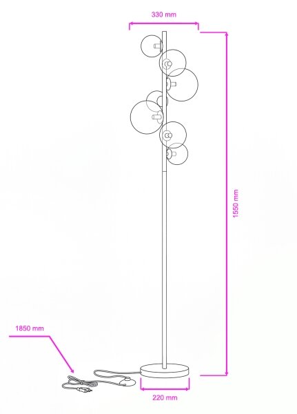 Brilagi - Lampada da terra LED MILLA 7xG9/3W/230V nero cromato/vetro fumé