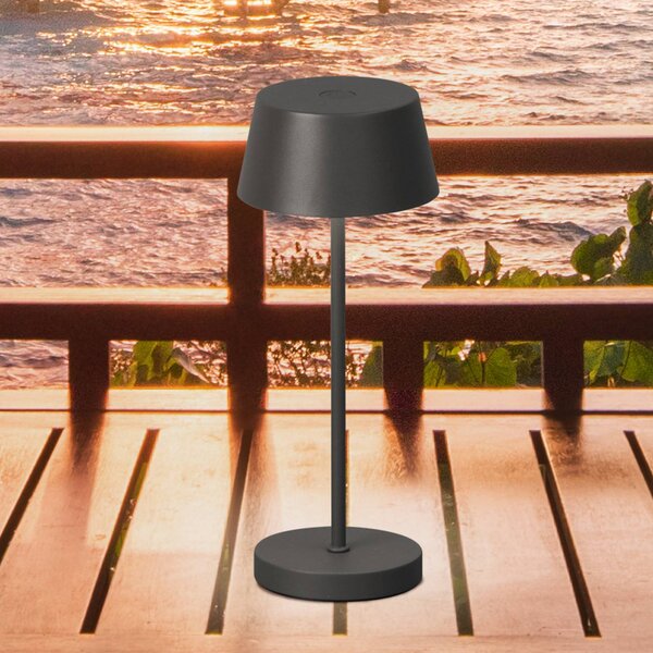 FH Lighting Lampada LED da tavolo ricaricabile Sienna Pro, grigio sabbia, 24 cm, metallo dimmerabile, Alluminio / Grigio / Zincato, Metallo, Moderno