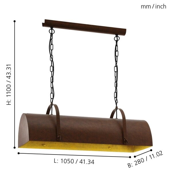 Eglo 49702 - Lampadario a catena DEERHURST 3xE27/60W/230V