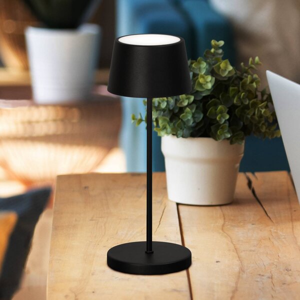 FH Lighting Lampada LED da tavolo ricaricabile Asena Pro nero sabbia, 30 cm metallo IP54 Pro, dimmerabile, Nero, Metallo, Moderno