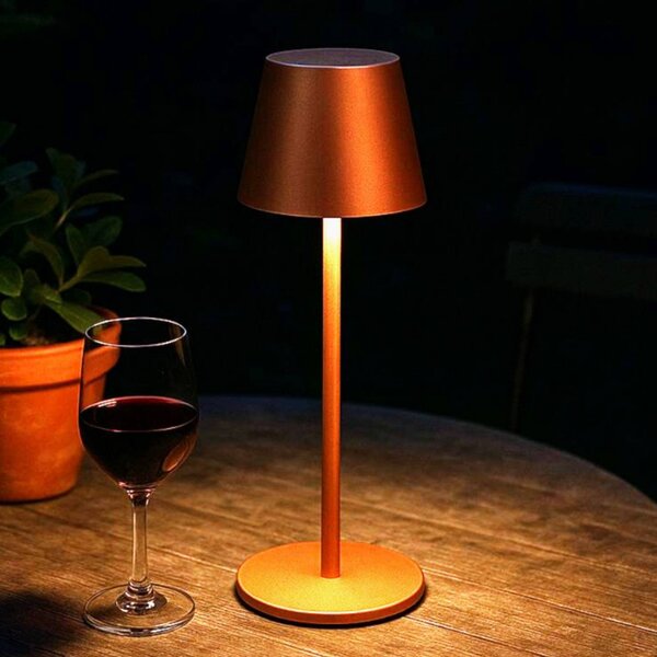 FH Lighting Lampada da tavolo LED ricaricabile Viletto, color ruggine, altezza 36 cm, IP54 dimmerabile, Marrone / Ruggine, Metallo, Moderno