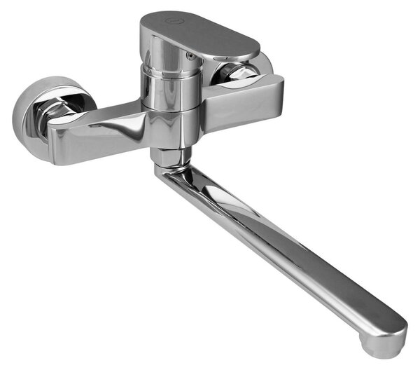Rubinetto da cucina monocomando a parete, finitura cromata, con bocca di uscita da 25 cm, modello CR-1425-CS