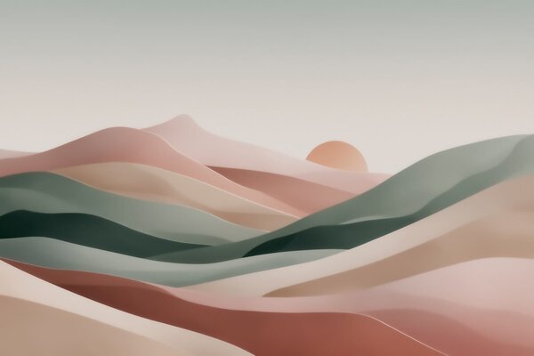 Carta da parati Paesaggio desertico astratto in una palette di colori pastello verde-rosa, minimalismo, Carta da parati Buffer, w09860 : Uwalls.it