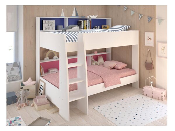 Letto a castello per bambini 90 x 200 x 140 x 200 con letto estraibile e  scaletta, bianco