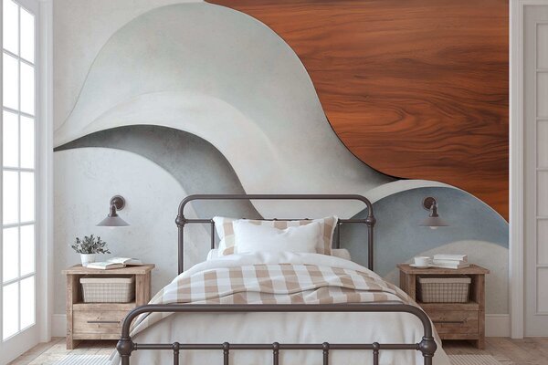Carta da parati Onde astratte sinuose con caldi accenti in legno, design contemporaneo minimalista, Carta da parati Moderno, w05599 : Uwalls.it