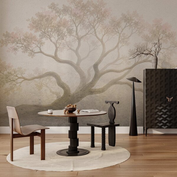 Carta da parati Paesaggio minimalista con alberi avvolti dalla nebbia, in tenui tonalità beige: un'opera, Carta da parati Natura, w05602 : Uwalls.it