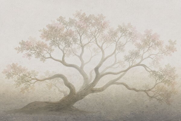 Carta da parati Paesaggio minimalista con alberi avvolti dalla nebbia, in tenui tonalità beige: un'opera, Carta da parati Natura, w05602 : Uwalls.it