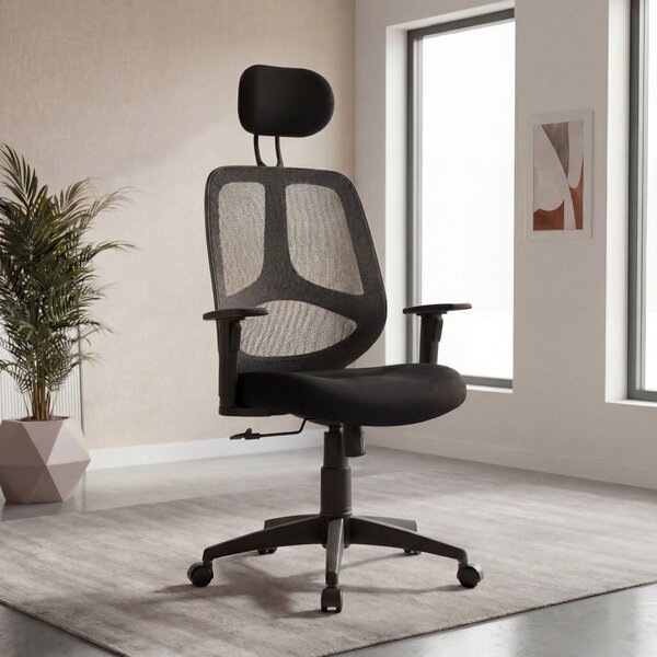 FineBuy Sedia da ufficio nera, poltrona direzionale, sedia da scrivania, sedia girevole, poltrona da ufficio con braccioli e poggiatesta, 120 kg, taglia X-XL